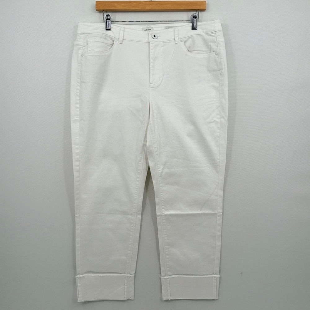 J.Jill Denim Authentic Cropped Jeans Women 14 White Cuffed Raw Hem Coastal NEW